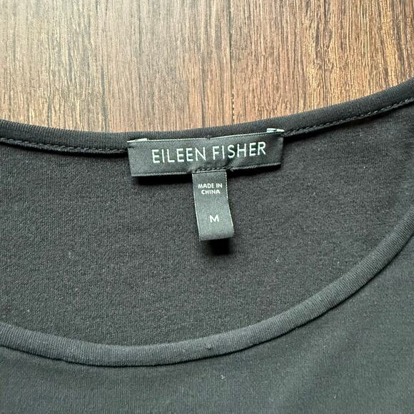 Eileen Fisher 100% Silk Long Sleeve Top Black Minimalist Medium - Picture 4 of 7